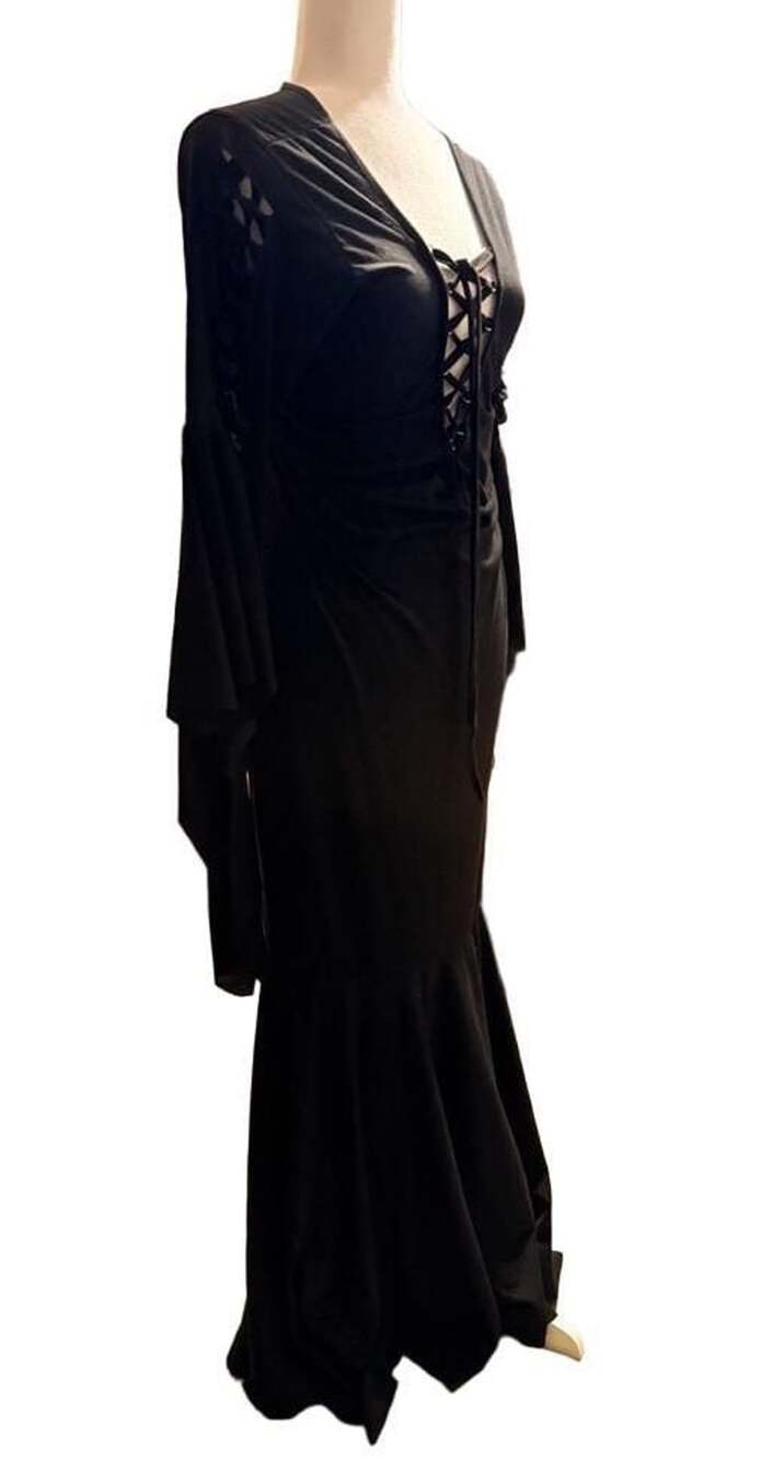 Gothic Medieval Lace-Up Long Sleeve Black Dress Costume - Picture 7 of 10